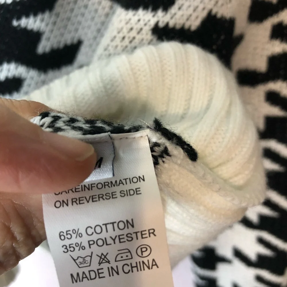 Houndstooth Cropped Jewel Button Cardigan Sweater SzM Cotton Blend Classic Retro
